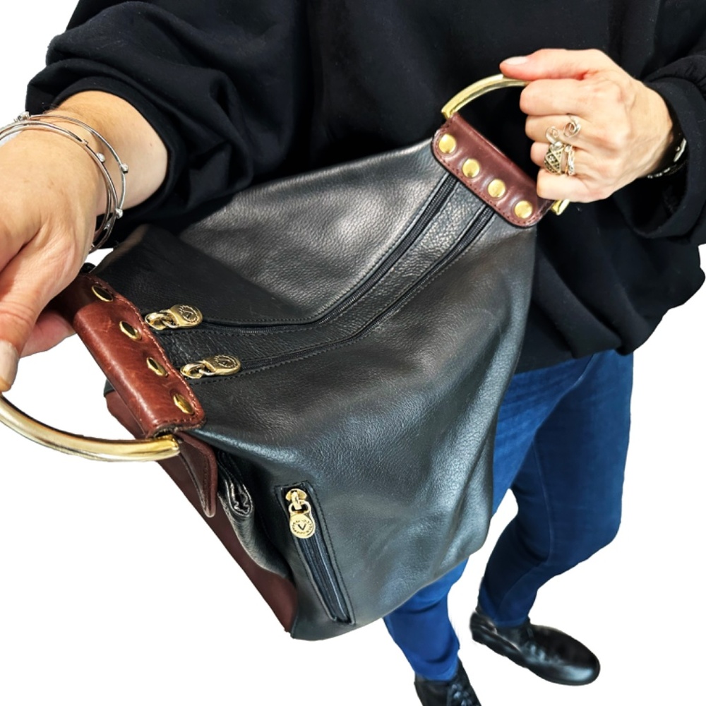 Valentina Italian Leather Top Handle Bag – Black & Brown – MADE IN ITALY. - Picture 11 of 11